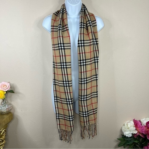 Beige Plaid Pashima Cashmere Unisex Scarf Women’s Men’s Luxurious Soft - Picture 2 of 10